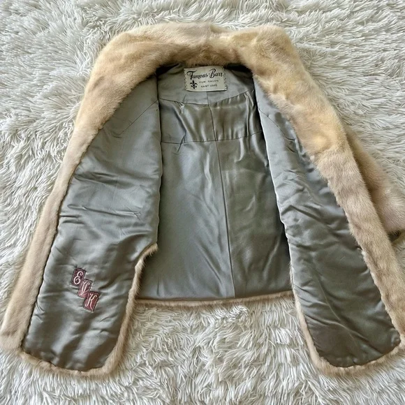 Vintage Famous-Barr Mink Fur Stole Shawl Capelet Coat Jacket Beige Honey Brown - Picture 3 of 12